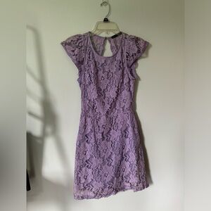 Pink Lily Purple Mini Lace Dress with Open Back